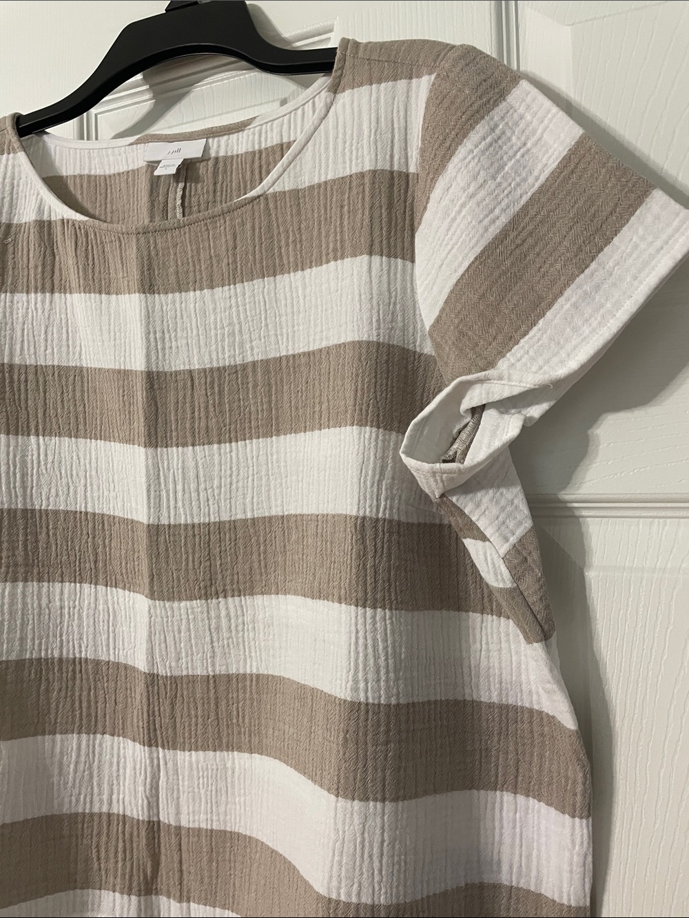 J. Jill Beige and White Striped Short-Sleeve Top